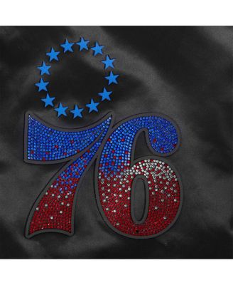Women's Black Philadelphia 76ers Jeweled Satin Full-Snap Jacket