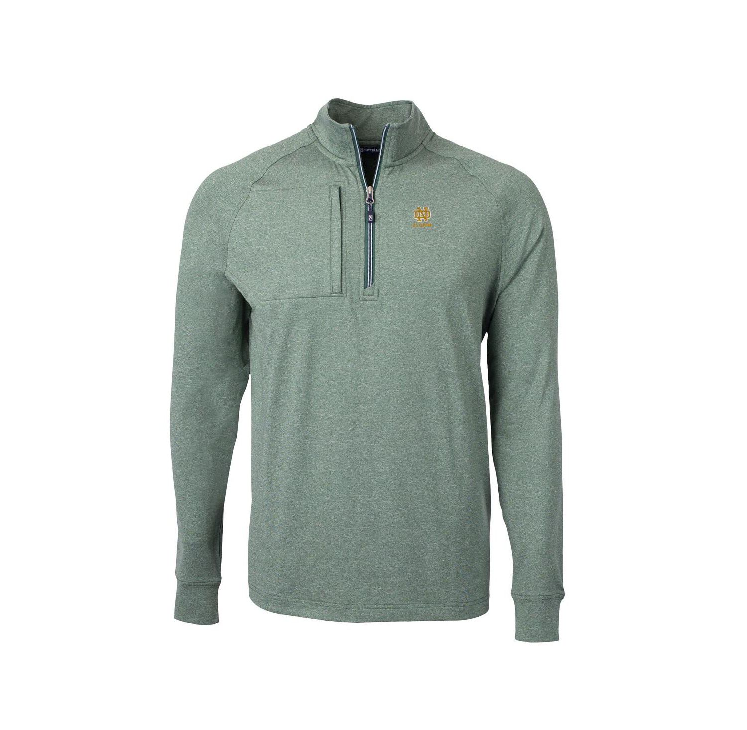 Men's Heather Green Notre Dame Fighting Irish Alumni Logo Adapt Knit Heathered Quarter-Zip Pullover Top