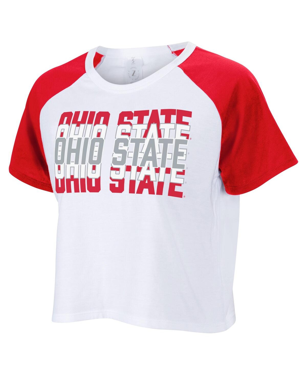 Zoozatz Women's White Ohio State Buckeyes Colorblock Repeat Raglan Cropped T-shirt In White