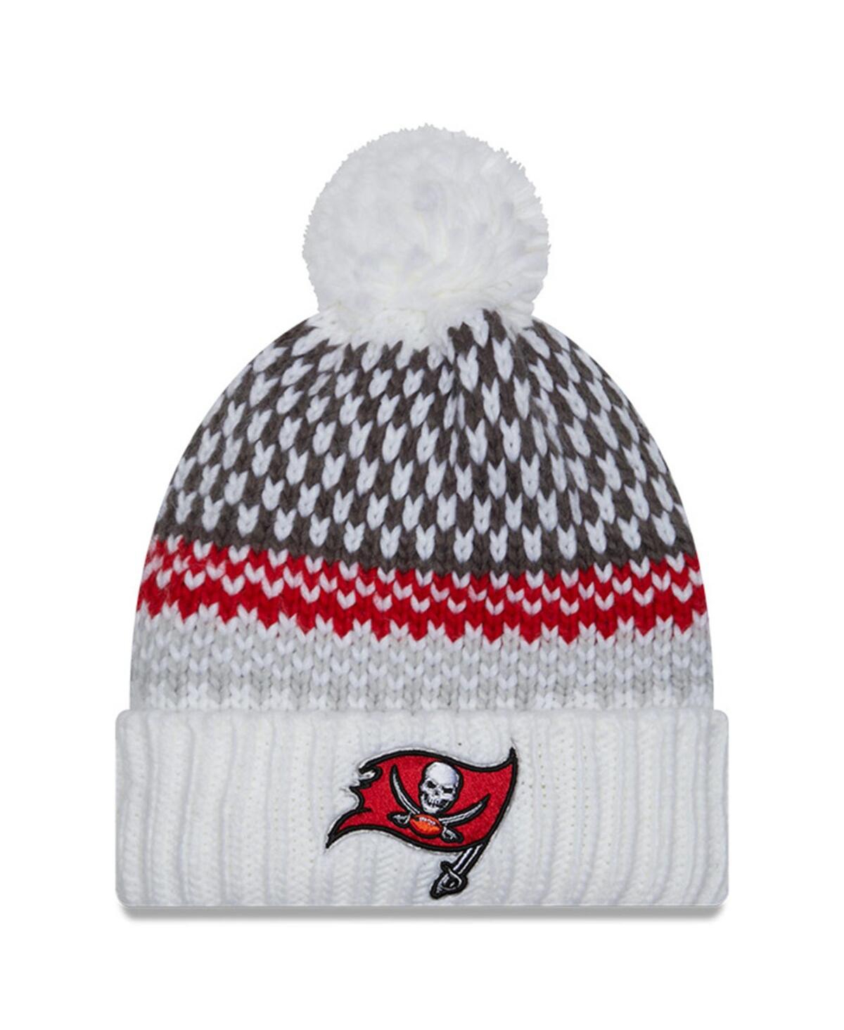 New Era Women's White Tampa Bay Buccaneers 2023 Sideline Cuffed Knit Hat With Pom In White