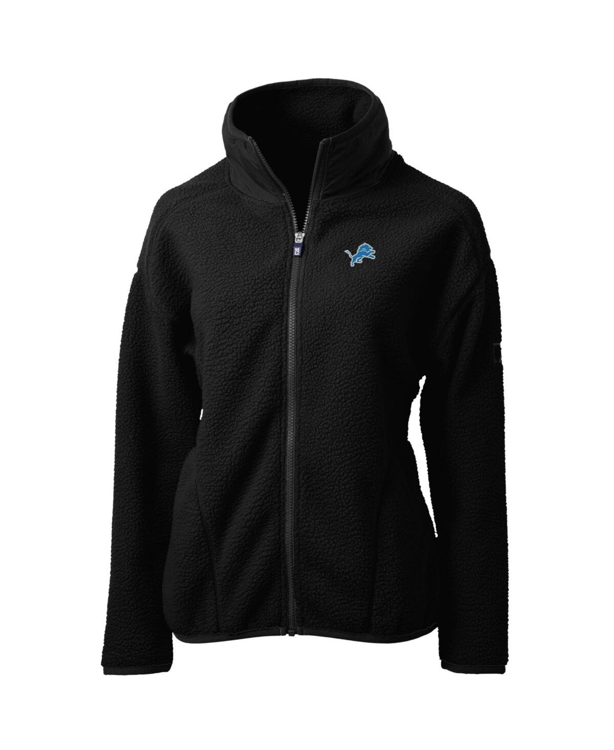 CUTTER & BUCK WOMEN'S BLACK DETROIT LIONS CASCADE SHERPA FLEECE FULL-ZIP JACKET 