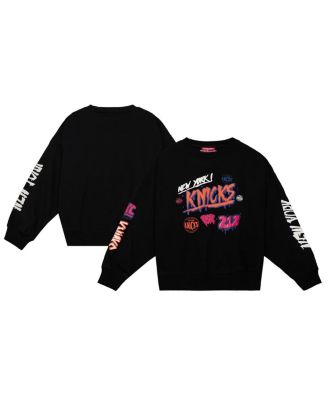 Mitchell & Ness - Women's  Black New York Knicks Slap Sticker Lightweight Pullover Sweatshirt