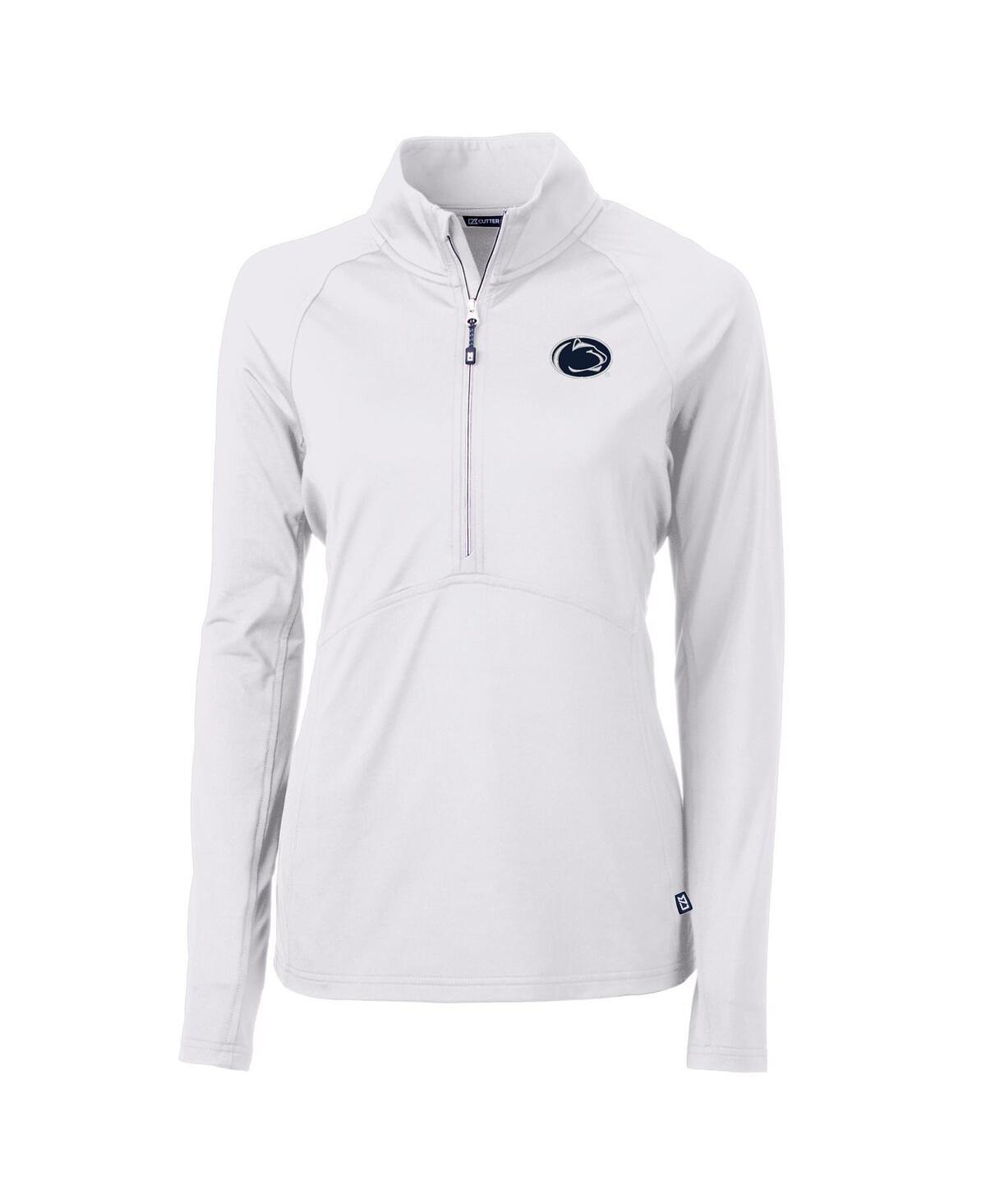 CUTTER & BUCK WOMEN'S WHITE PENN STATE NITTANY LIONS ADAPT ECO KNIT HALF-ZIP PULLOVER JACKET 