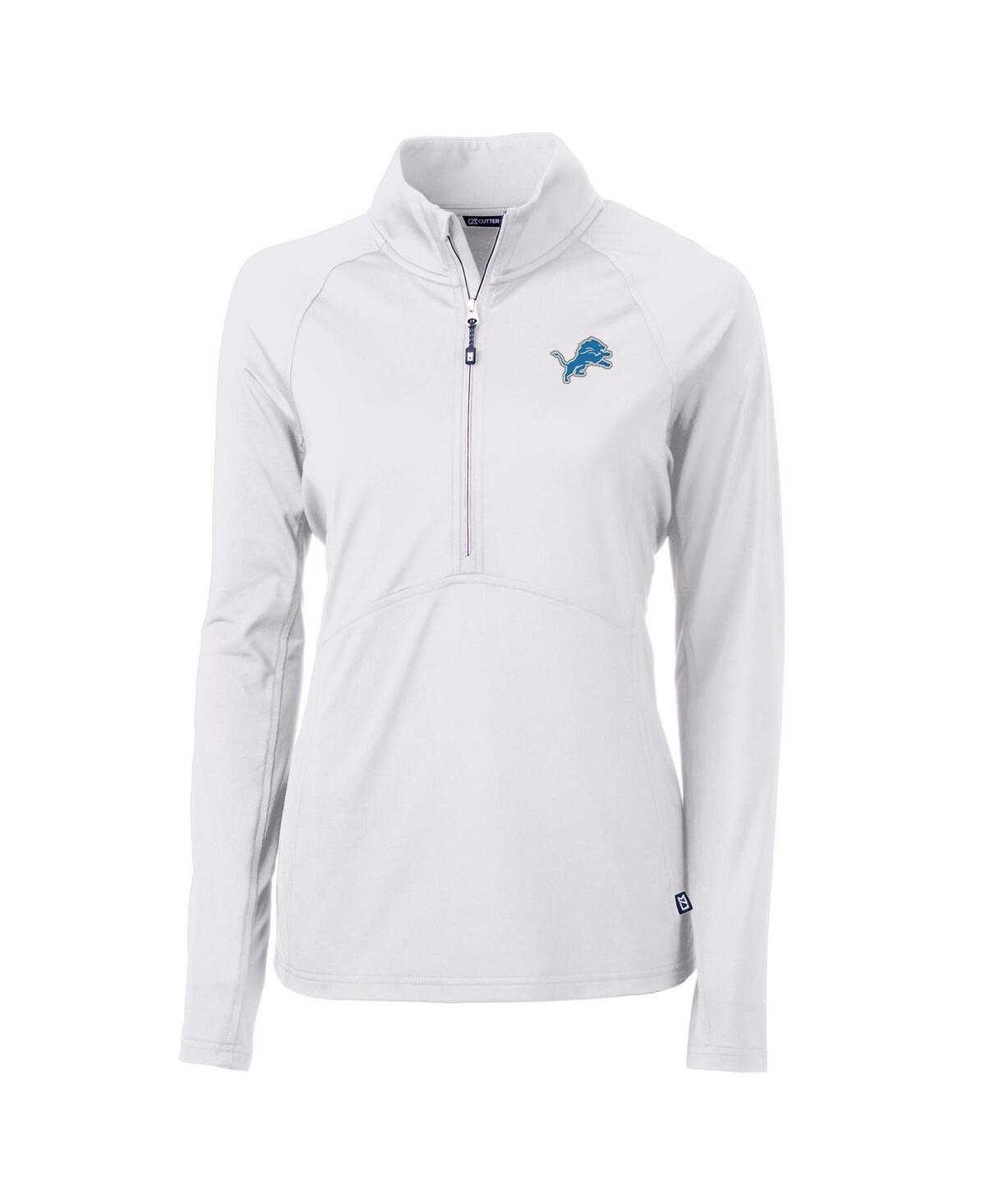 CUTTER & BUCK WOMEN'S WHITE DETROIT LIONS ADAPT KNIT HALF-ZIP PULLOVER JACKET 