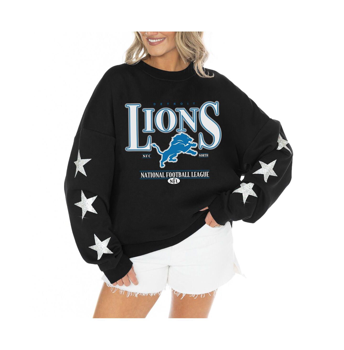 Женский свитер Gameday Couture Black Detroit Lions Rhinestone Star Sleeve Settle the Score Tri-Blend Pullover — фото 1