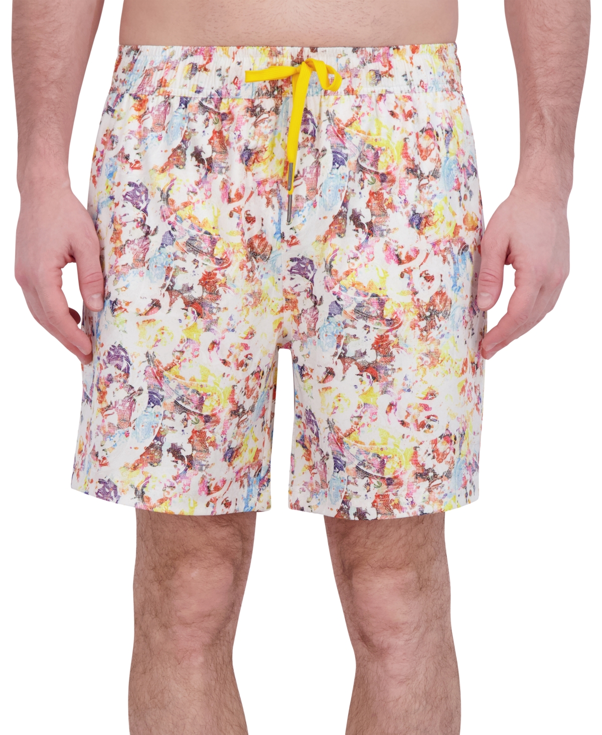 Robert Graham Men's Drew Floral Print Drawstring 7" Swim Trunks In Abstract Paisley
