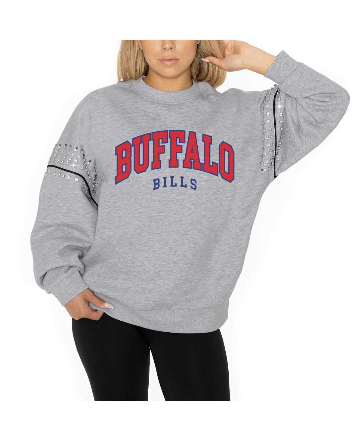 Shop Gameday Couture Women's Ash Buffalo Bills Rhinestone Drop Shoulder Oversized Fleece Pullover Sweatshirt