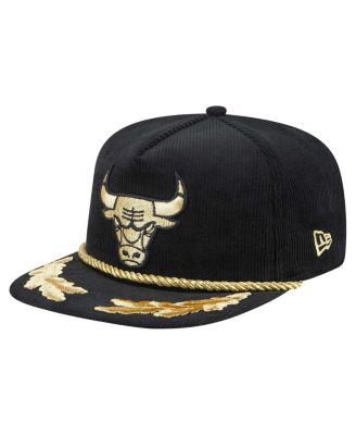 New Era - Men's  Black Chicago Bulls Corduroy Gold Leaf Golfer Snapback Hat