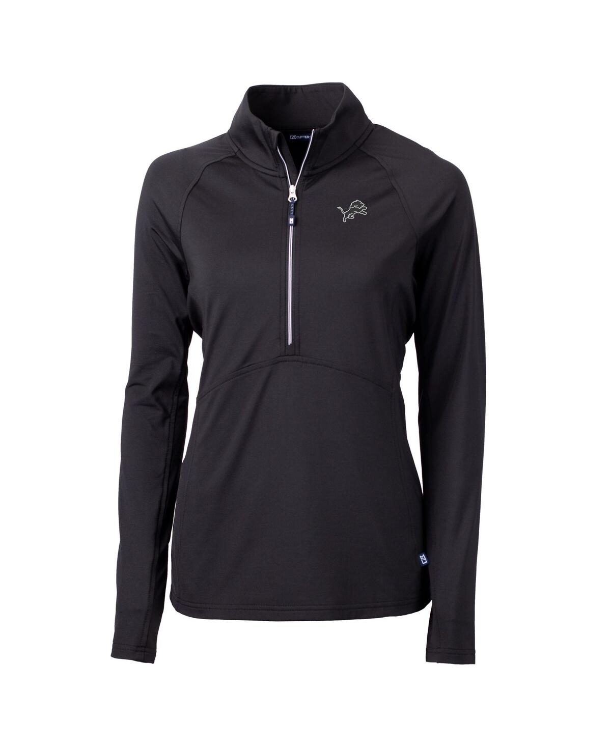 CUTTER & BUCK WOMEN'S BLACK DETROIT LIONS ADAPT KNIT STRETCH HALF-ZIP PULLOVER TOP 