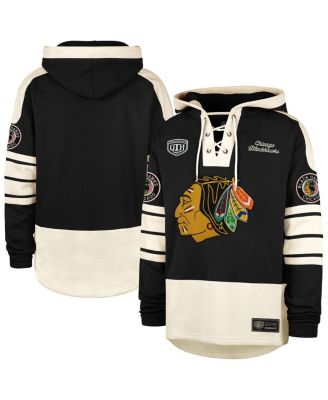 '47 Brand - Men's Black Chicago Blackhawks Blue Line Heritage Lacer Pullover Hoodie