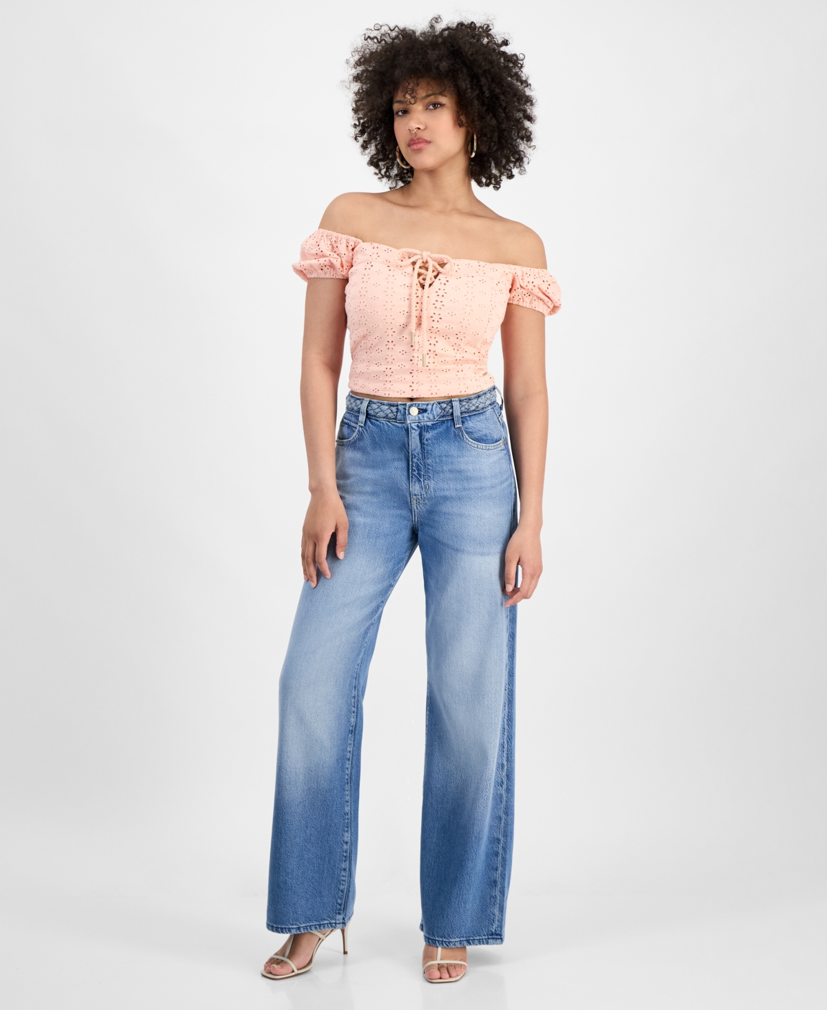 Women's Braided-Waist Wide-Leg High-Rise Jeans - FORMENTERA