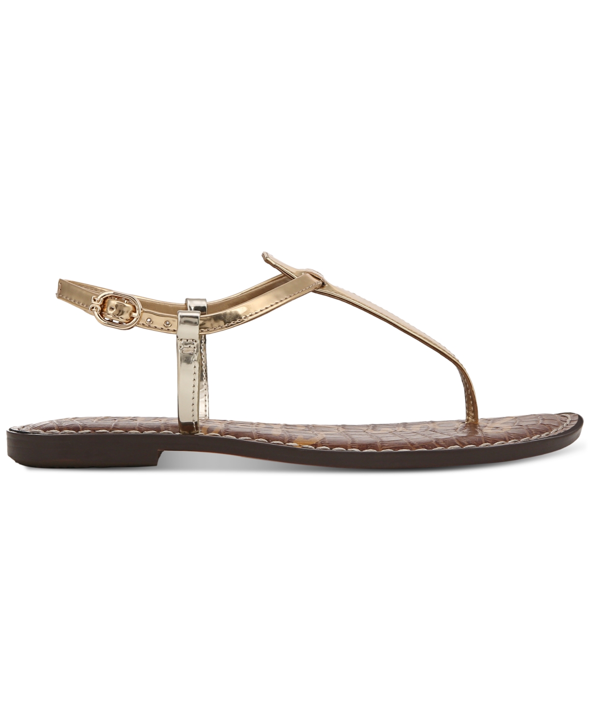 Sam Edelman Gigi Womens Leather Slingback T-strap Sandals In Amber Gold Metallic Faux Leather