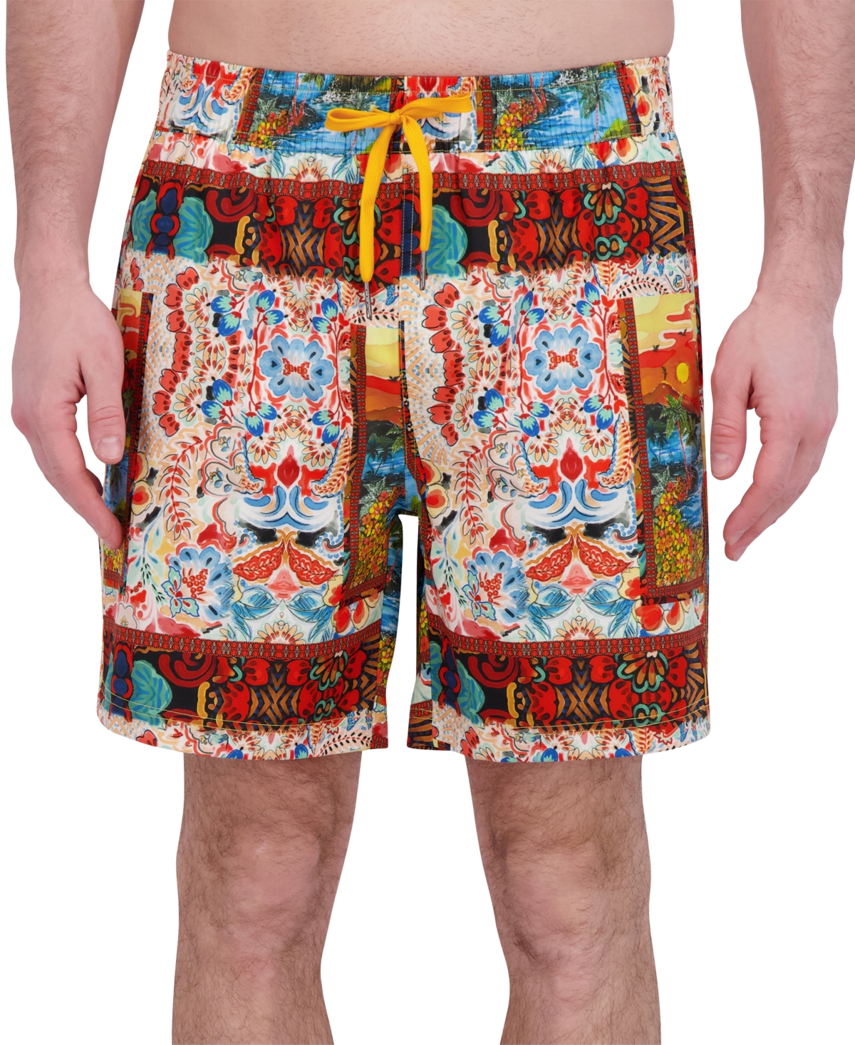 Robert Graham Men's Drew Floral Print Drawstring 7" Swim Trunks In Sun Flower