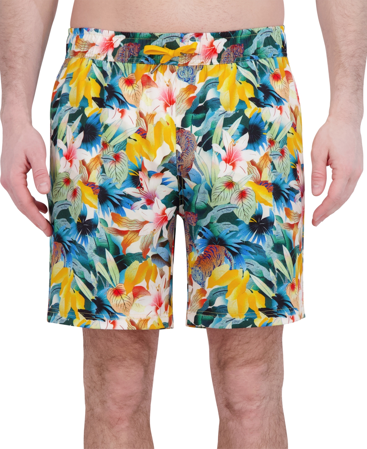 Robert Graham Men's Drew Floral Print Drawstring 7" Swim Trunks In Tigers