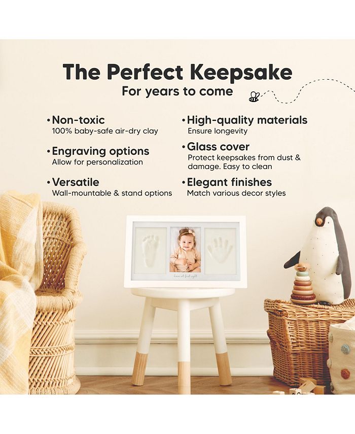 Duo Baby Hand and Footprint Kit, Baby Handprint Kit, Newborn Photo Frame, Baby Keepsake for New Mom - White