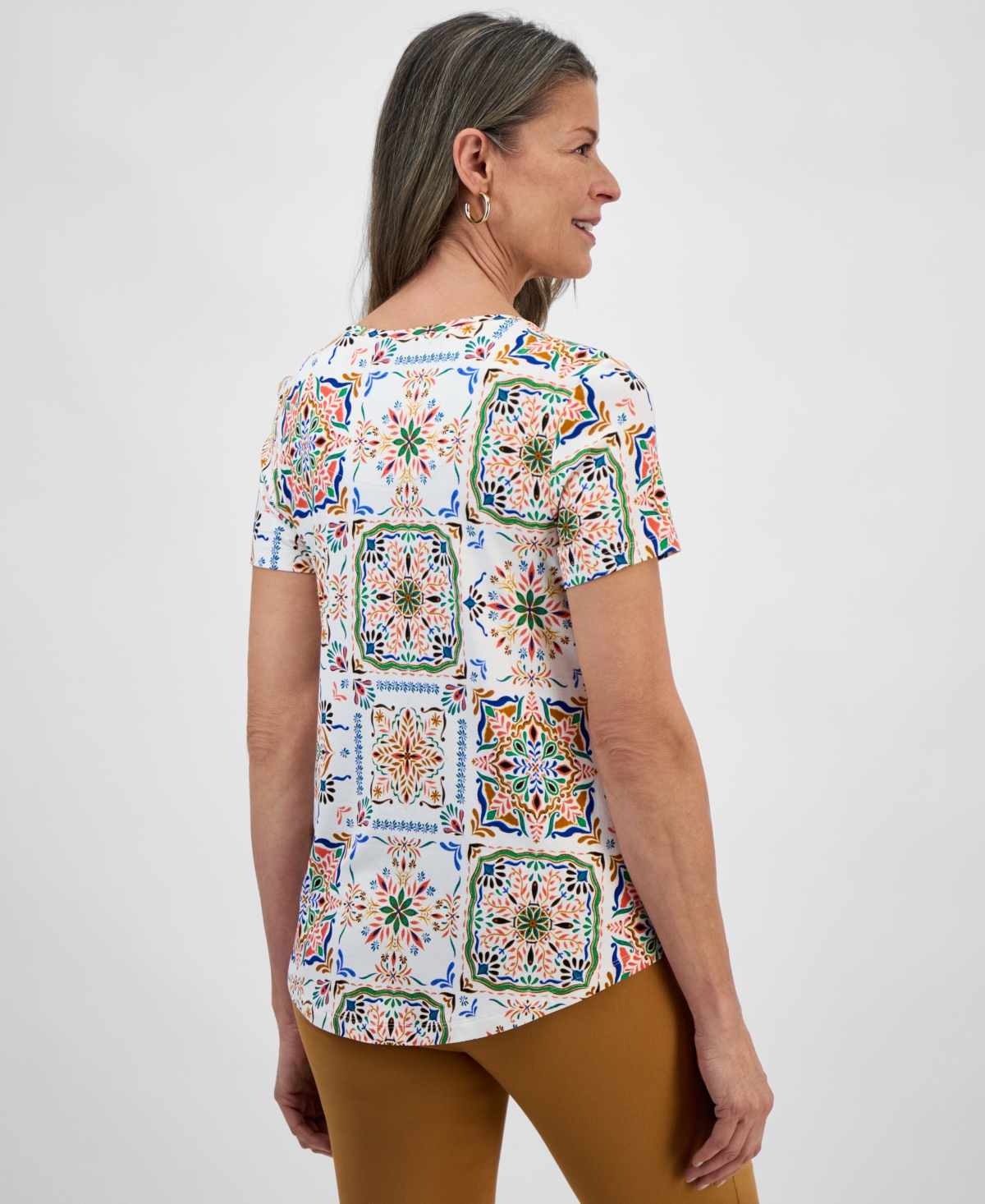 Jm Collection Petite Printed Short-sleeve Top, Exclusively At Macy's In Neo Natural