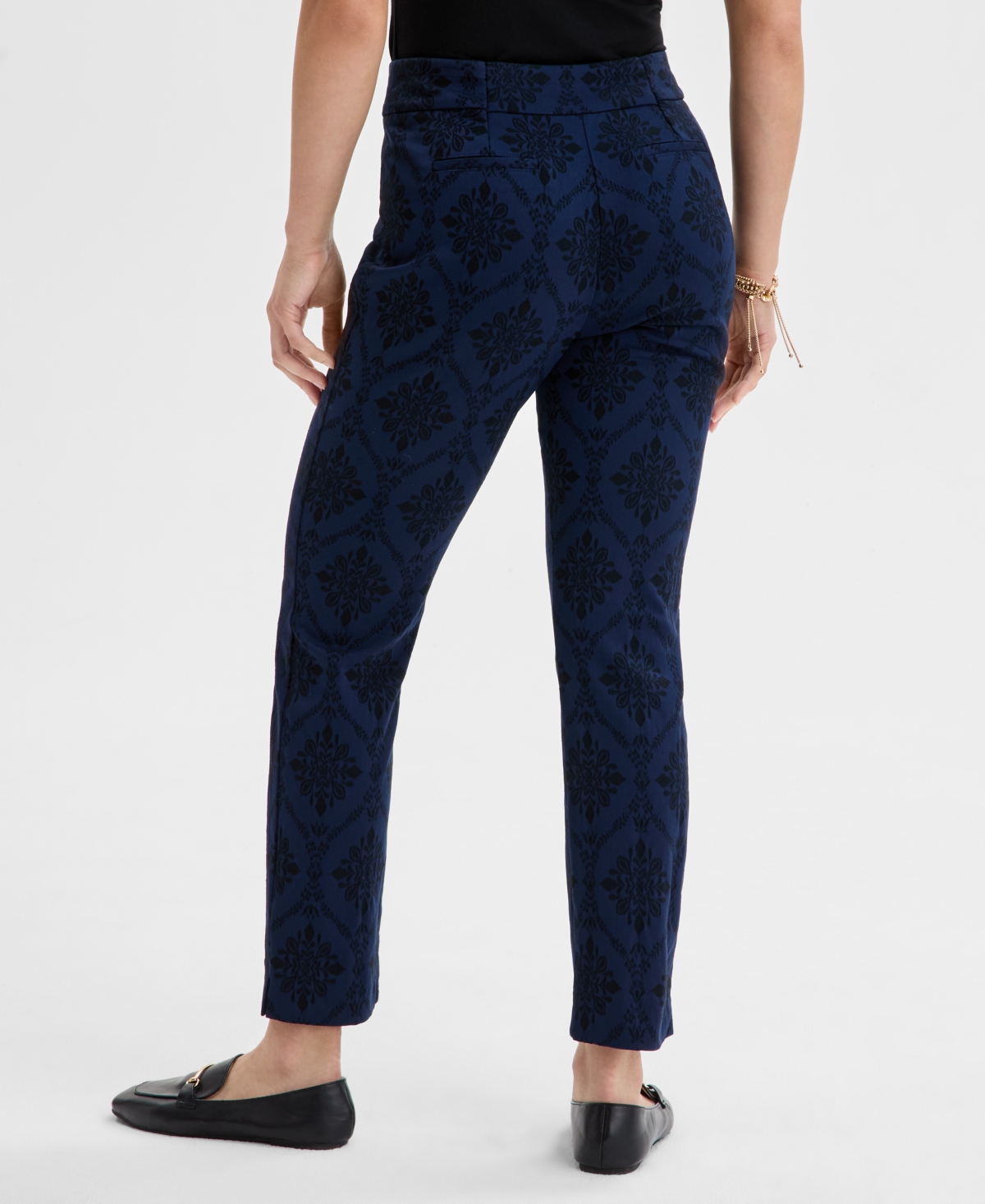 JM COLLECTION PETITE JACQUARD MEDALLION-PRINT PULL-ON PANTS, EXCLUSIVELY AT MACY'S 