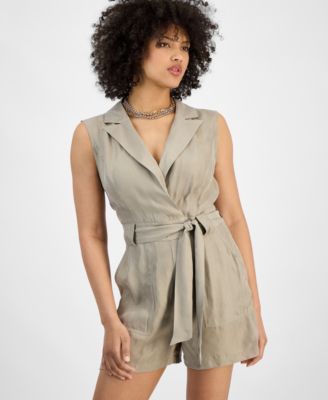 Women's Amia Belted Notched-Lapel Romper