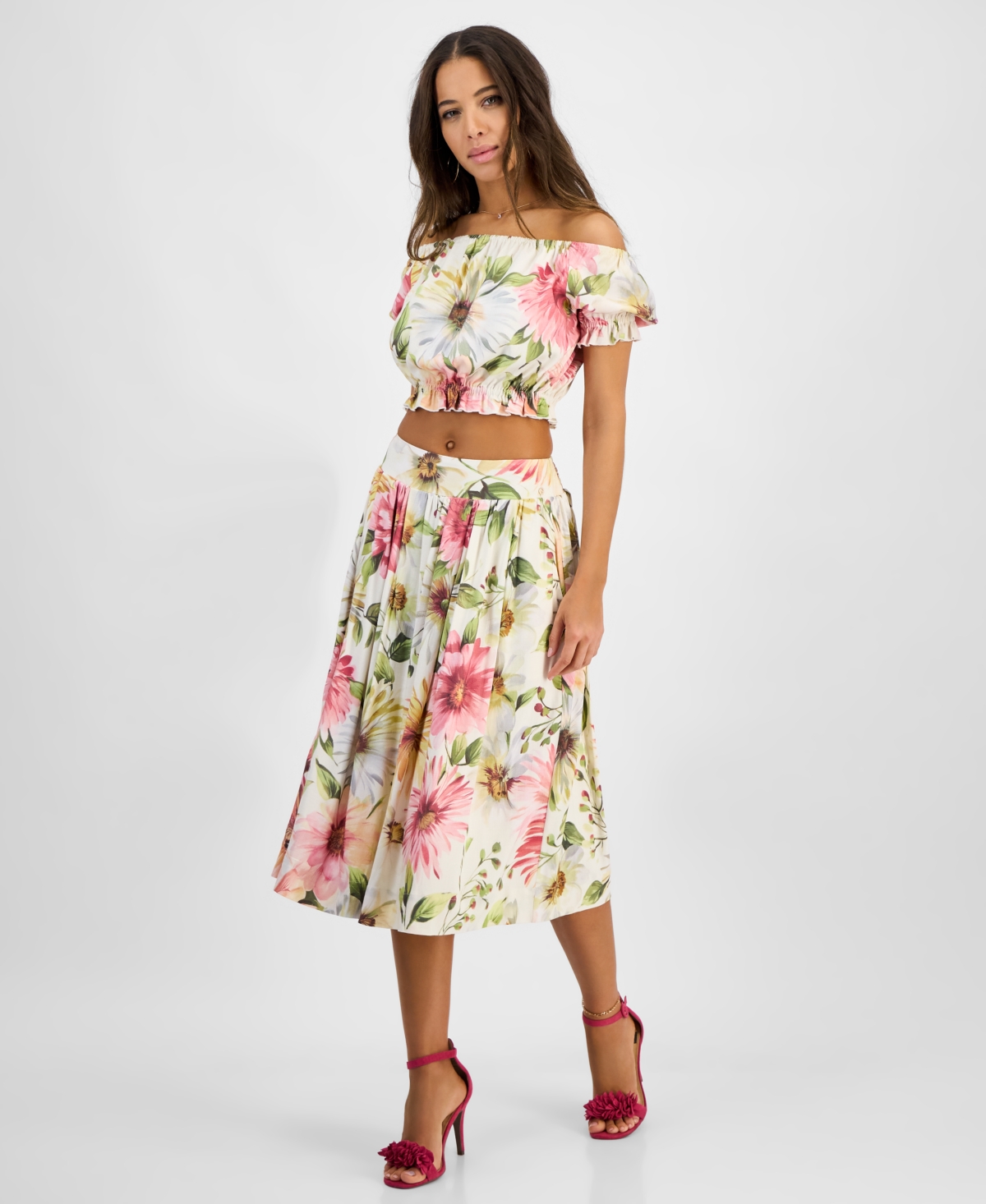 Women's Elodie Floral-Print Smocked-Waist Skirt - Painted Daisies Print