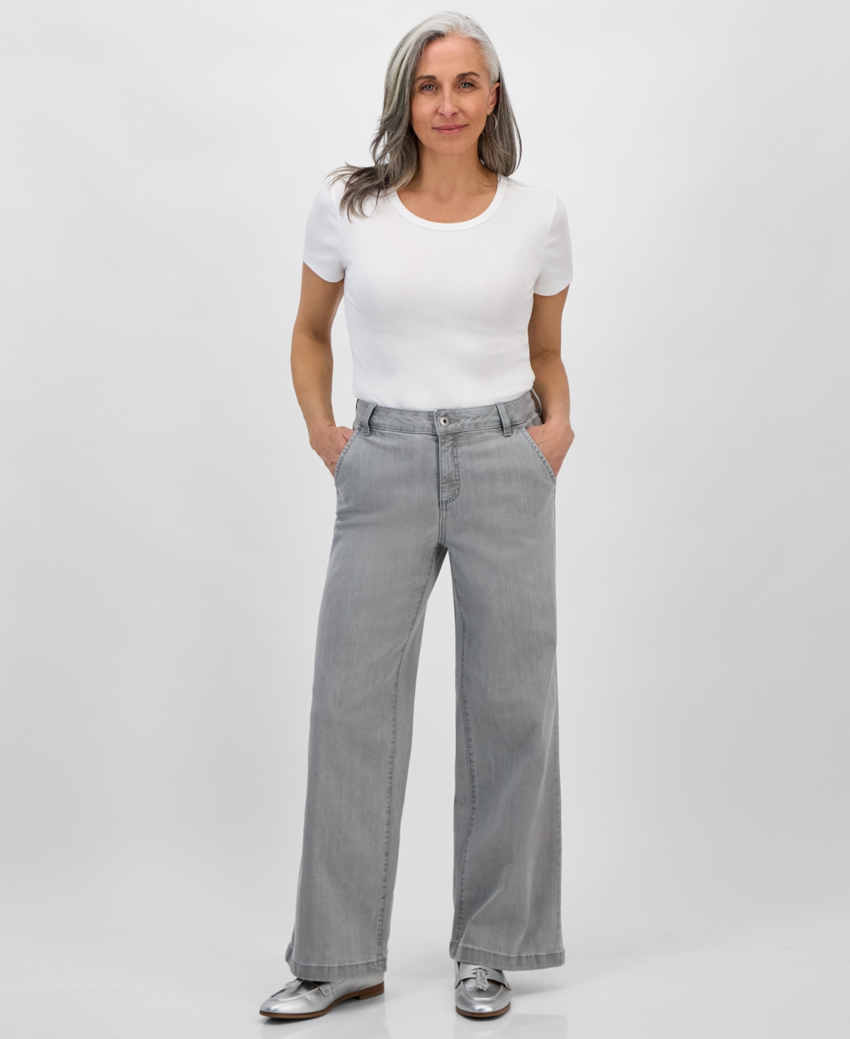 Petite High-Rise Wide-Leg Jeans, Created for Macy's - Light Sulp