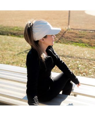 Women's Adjustable High Ponytail Running Hat - Cream