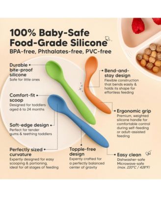 3-Pack Prep Baby Spoons, Silicone Baby Utensils for Self Feeding 6-24 Months, All Stages Baby Feeding Set, BLW Toddler Spoons