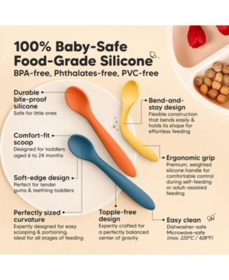 3-Pack Prep Baby Spoons, Silicone Baby Utensils for Self Feeding 6-24 Months, All Stages Baby Feeding Set, BLW Toddler Spoons