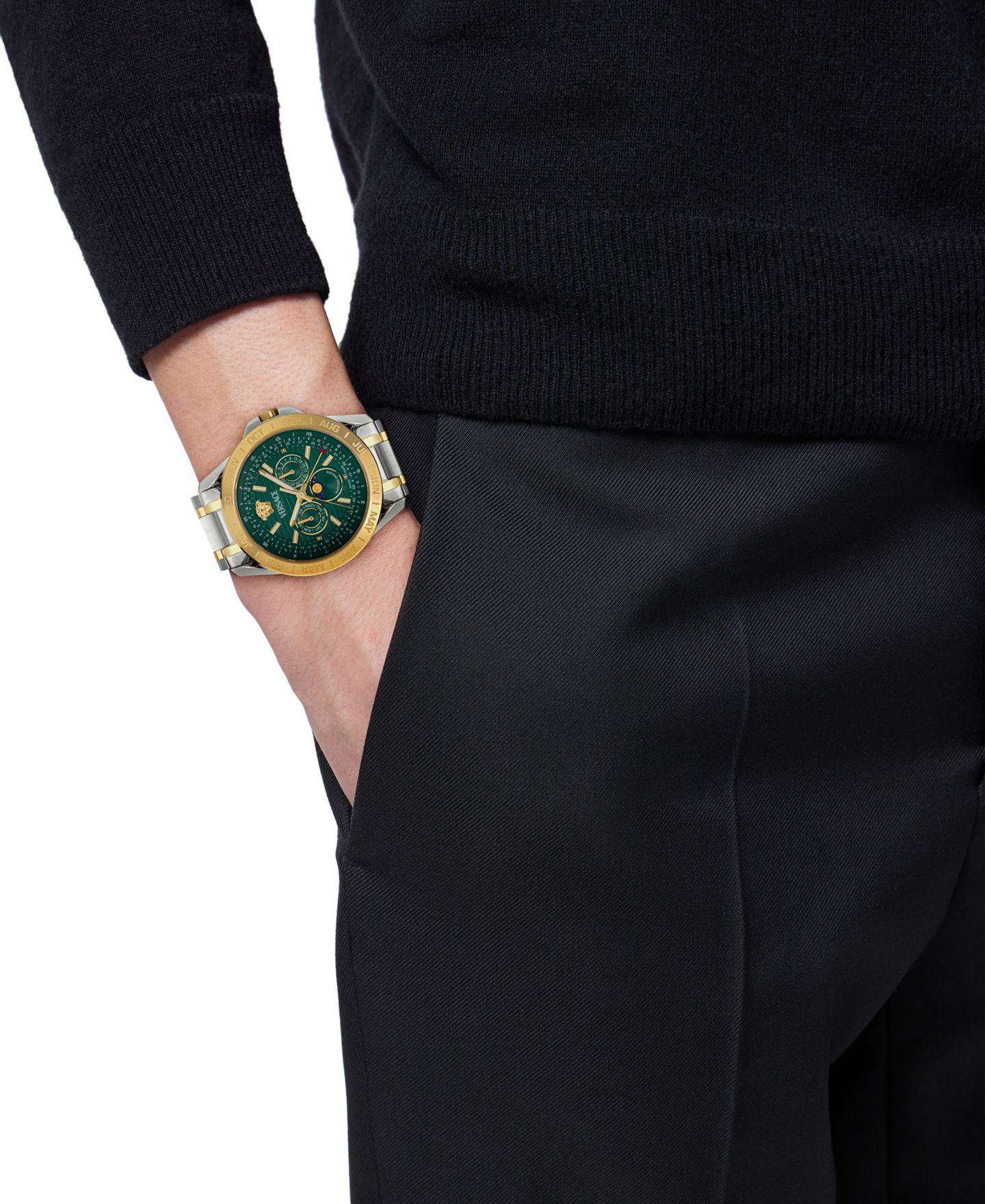 Мужские часы Versace Swiss V-Galaxy Moonphase Two-Tone Stainless Steel Bracelet Watch 43mm — фото 5