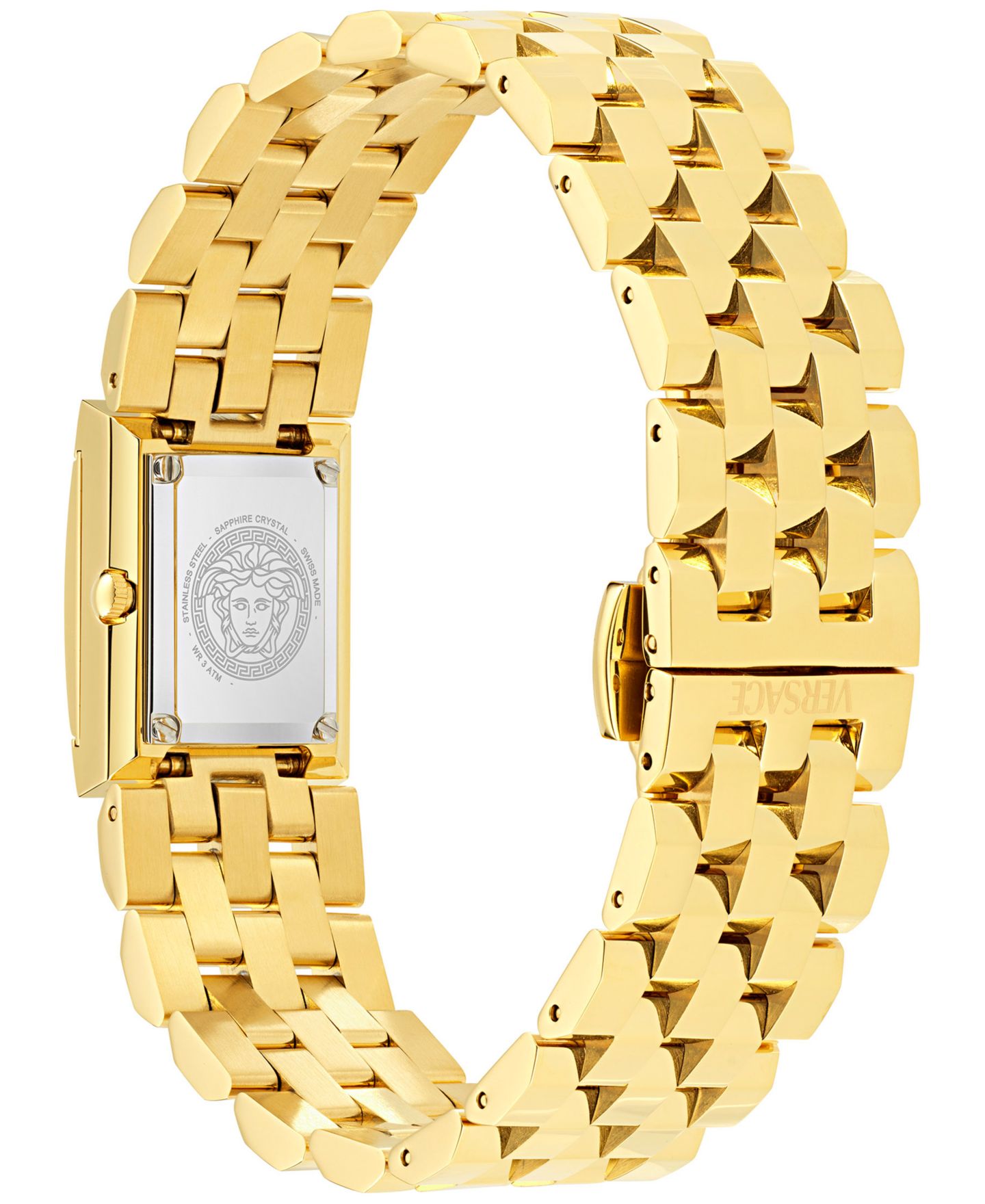 Женские часы Versace Swiss Reveal Square Gold Ion Plated Bracelet Watch 18x25mm — фото 5
