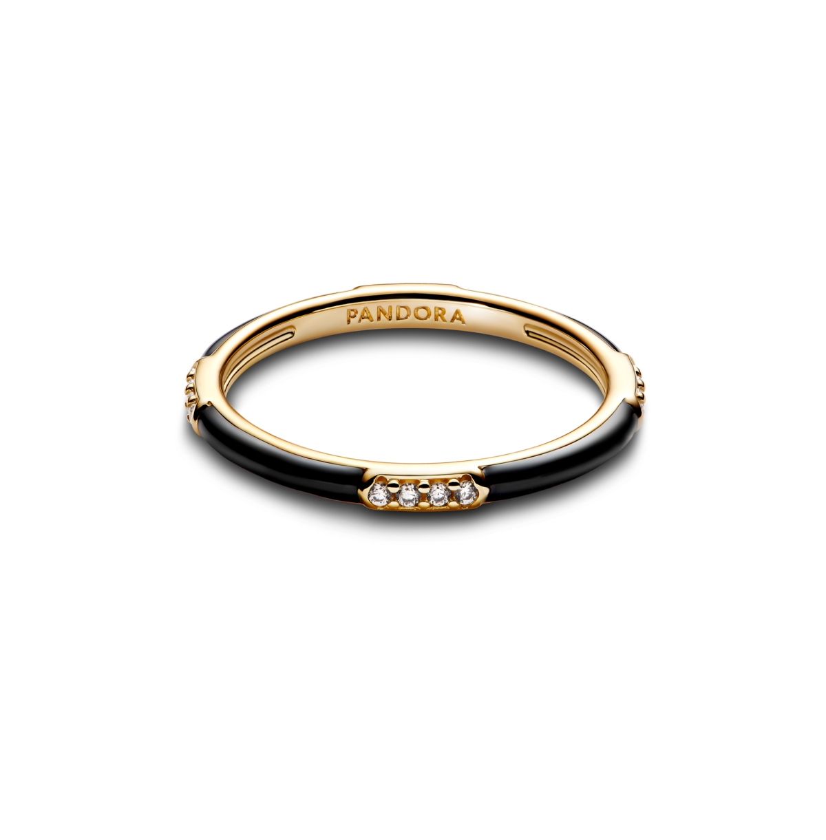Pandora Black Enamel And Stones Statement Ring In Gold Plated