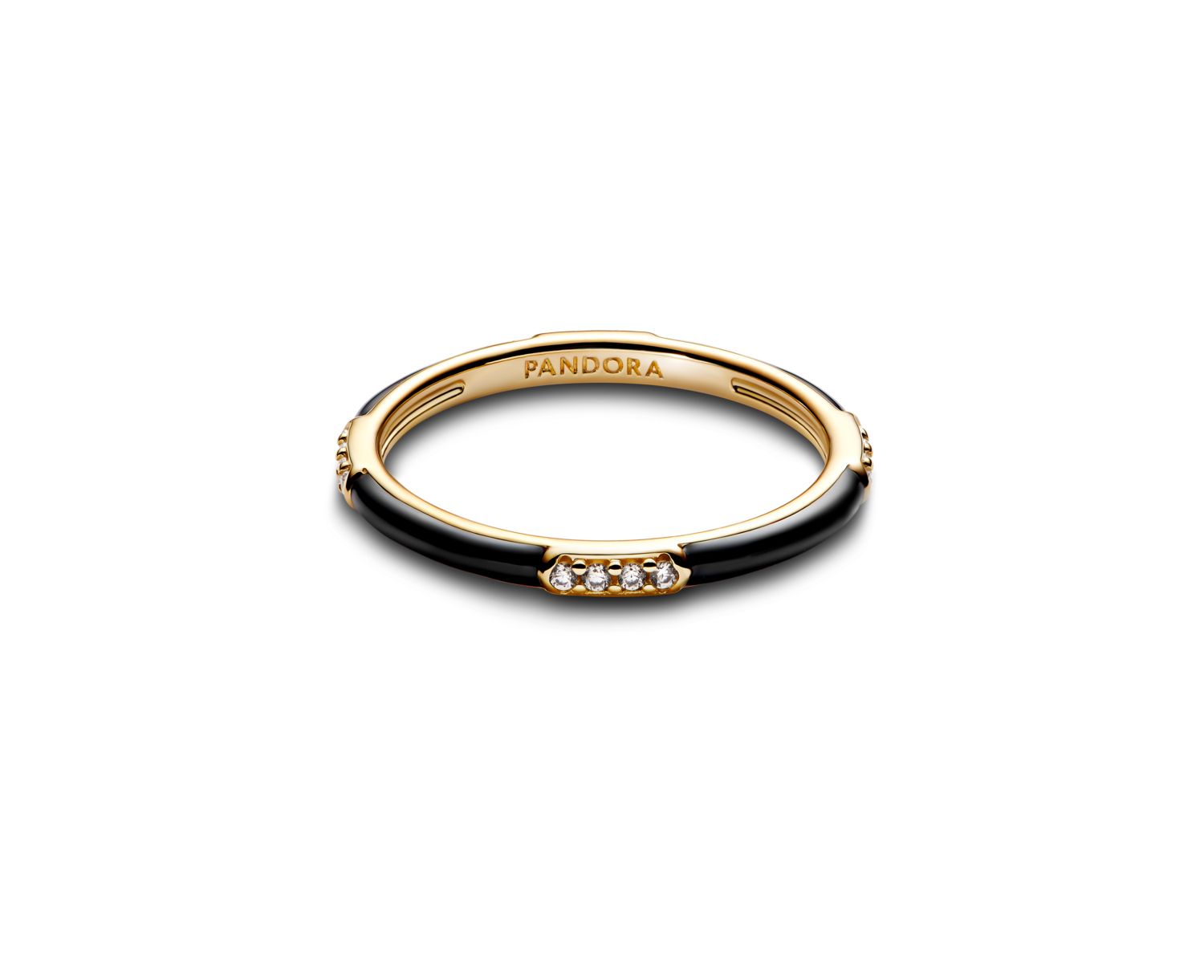 Black Enamel and Stones Statement Ring