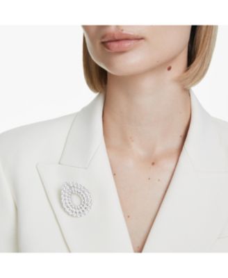 Matrix Rhodium Plated White Brooch