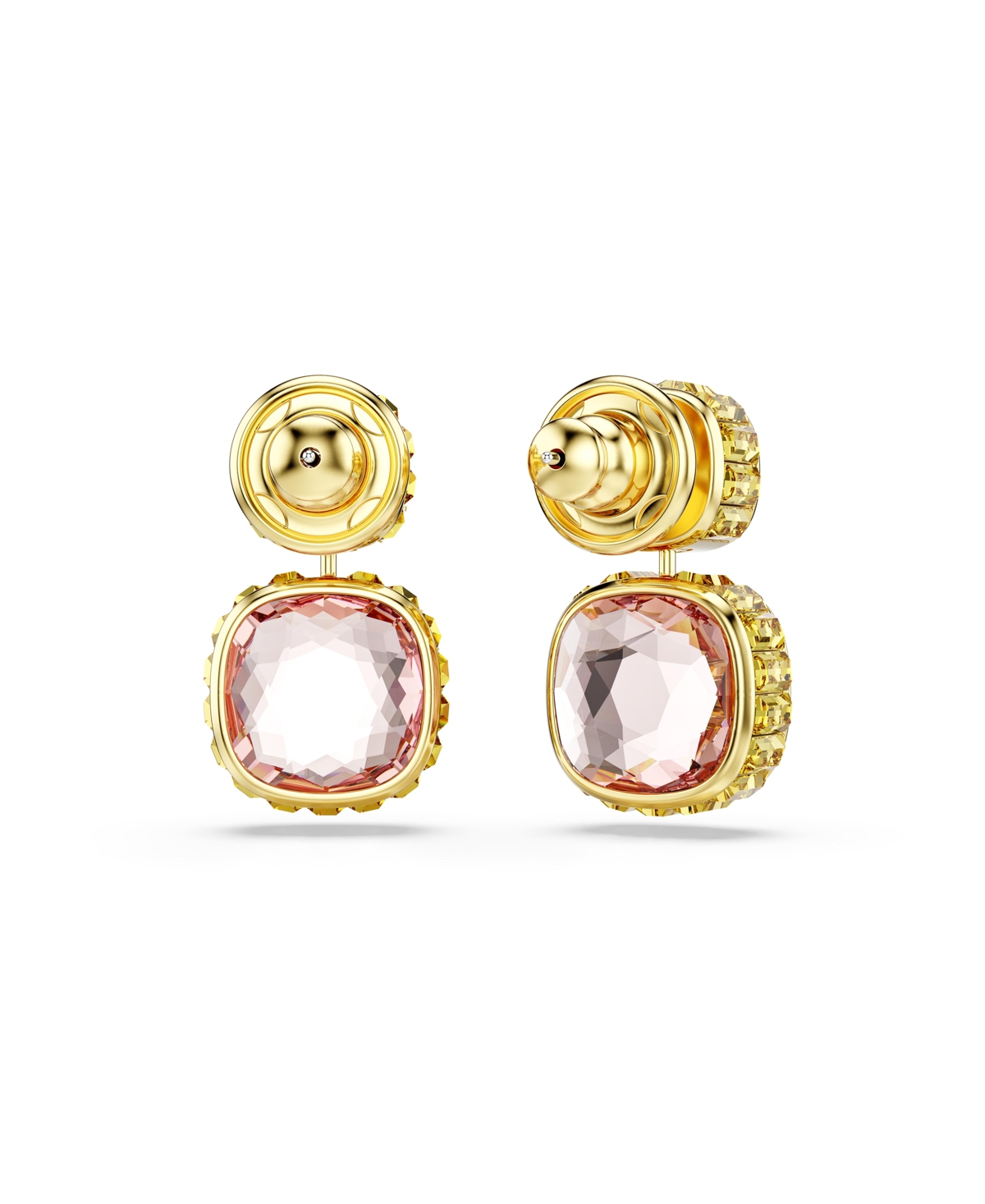 Swarovski Chroma Gold-tone Plated Cushion Cut Drop Earrings