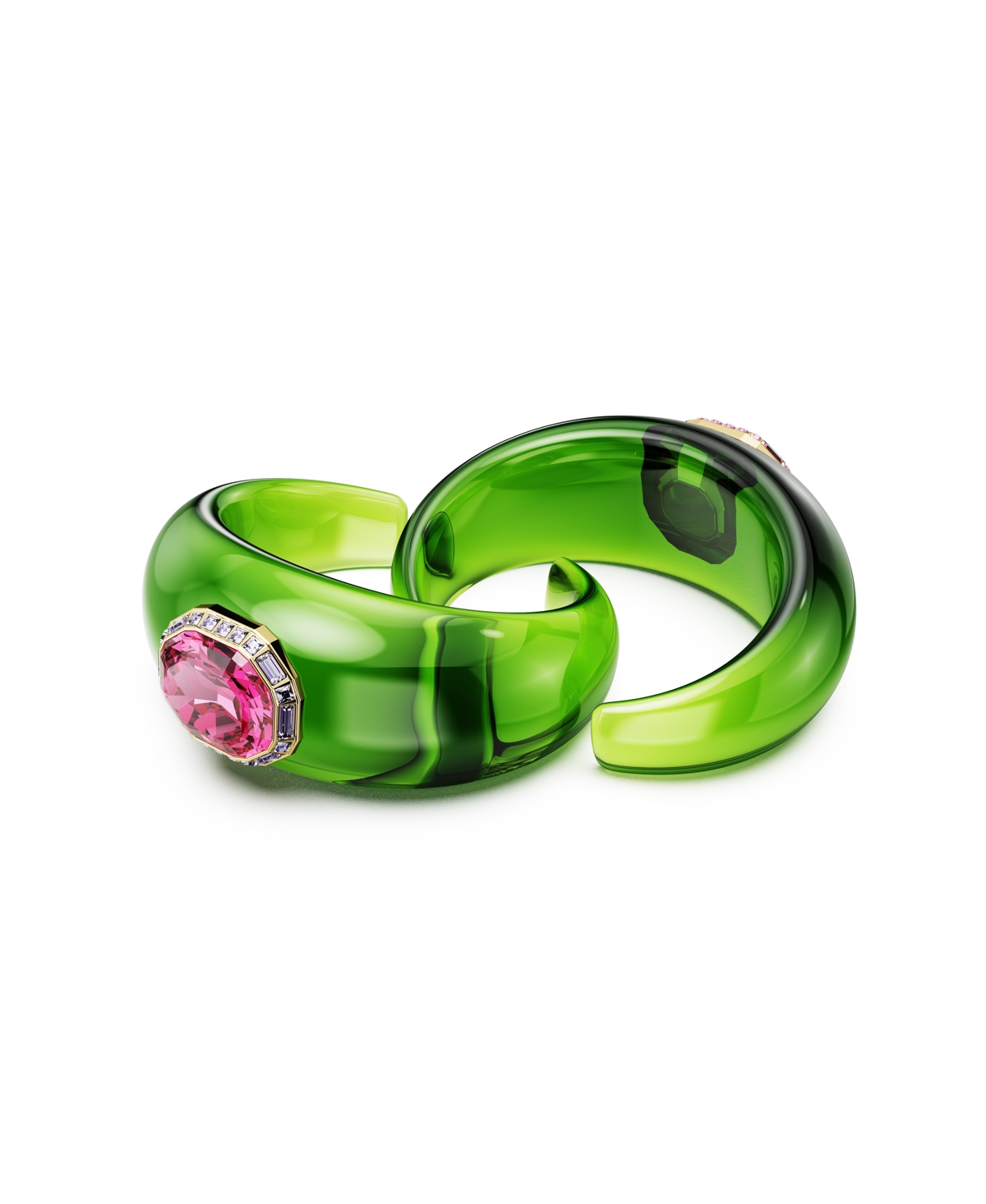Swarovski Dulcis Octagon Cut Pave Gold-tone Plated Cuff Bracelet Set In Green