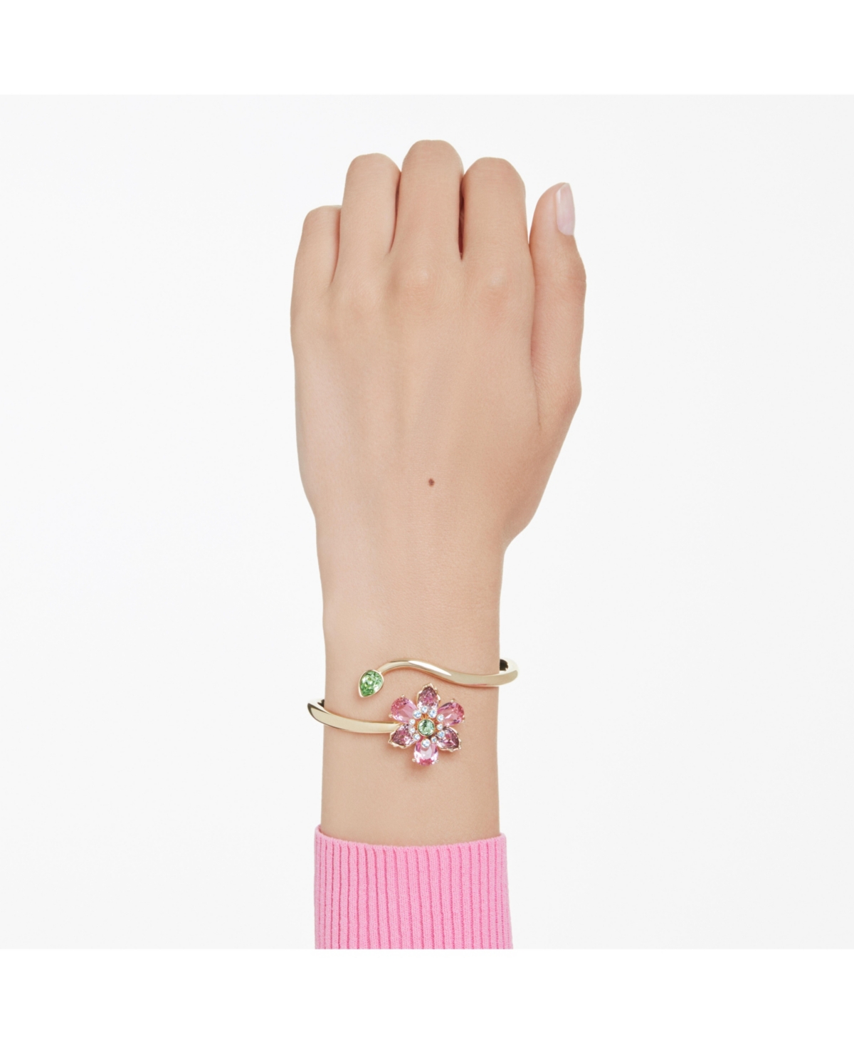 SWAROVSKI IDYLLIA MIXED CUTS FLOWER MULTICOLORED GOLD-TONE PLATED BANGLE BRACELET 