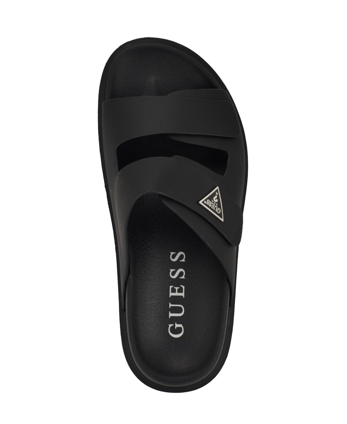 Guess Men's Visel Branded Slip On Fashion Slides In Black Saffiano Texture