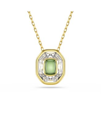 Chroma Octagon Cut Green Gold-Tone Plated Pendant Necklace