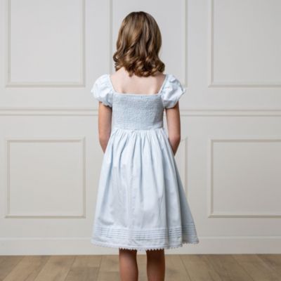 Toddler Girls Sateen Cap Sleeve Special Occasion Smocked Flower Dress