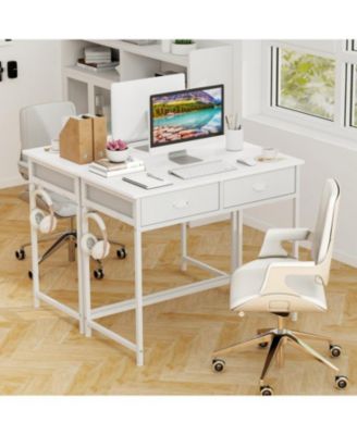 Space-Saving Home Office Desk with 2 Fabric Drawers and 4 Hanging Hooks for Organized Workspace