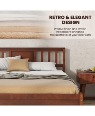 Wood Platform Bed Frame with Headboard and Slats, No Box Spring Needed