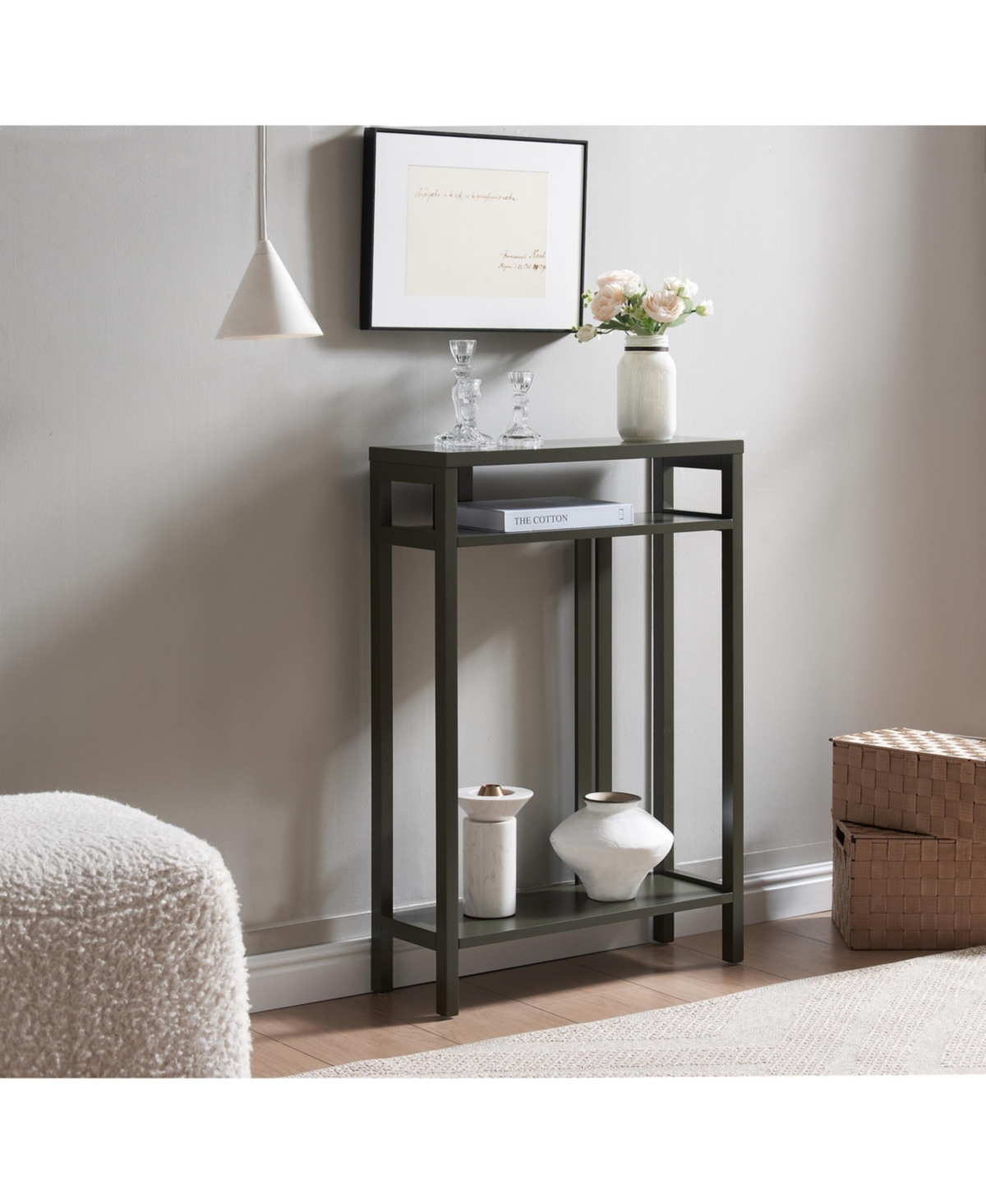 Kings Brand Furniture Bisbee Wood Console Table with 2 Open Storage Shelves, Narrow & Minimalist Sofa Table, Entryway Perfect for Hallway, Behin