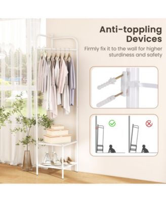 Corner Coat Rack with Top Hanger and 2 Mesh Shelves for Entryway, Hallway, Living Room, or Bedroom Storage