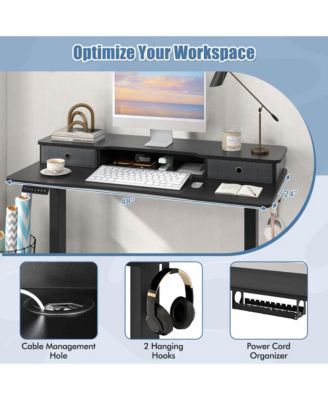 48"x 24" Electric Standing Desk with 2 Drawers Monitor Stand Storage Shelf