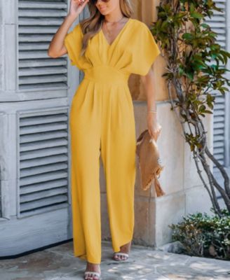 Women's V-Neck Short Sleeve Straight Leg Jumpsuit