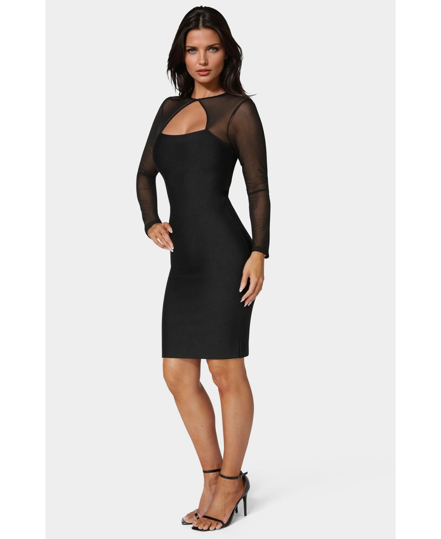 Women's Long Sleeve Mesh Peek a Boo Bandage Dress