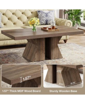 47-Inch Wood  Rectangular Center Table with Thick Wooden Base Coffee Table