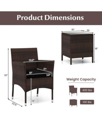 3 PCS Outdoor Conversation Set with Cushioned Seat & Tempered Glass Tabletop