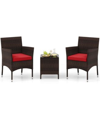 3 PCS Outdoor Conversation Set with Cushioned Seat & Tempered Glass Tabletop