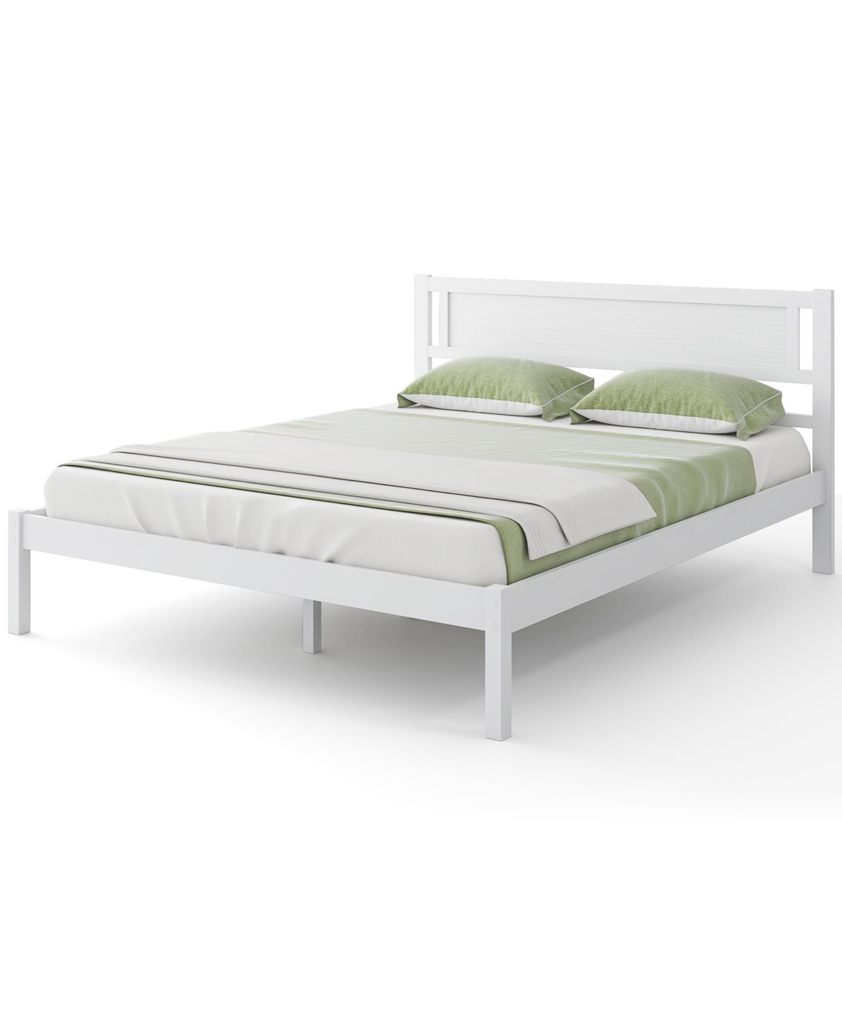 Wood Bed Frame with Headboard and Sturdy Wooden Slat Support for Mattress