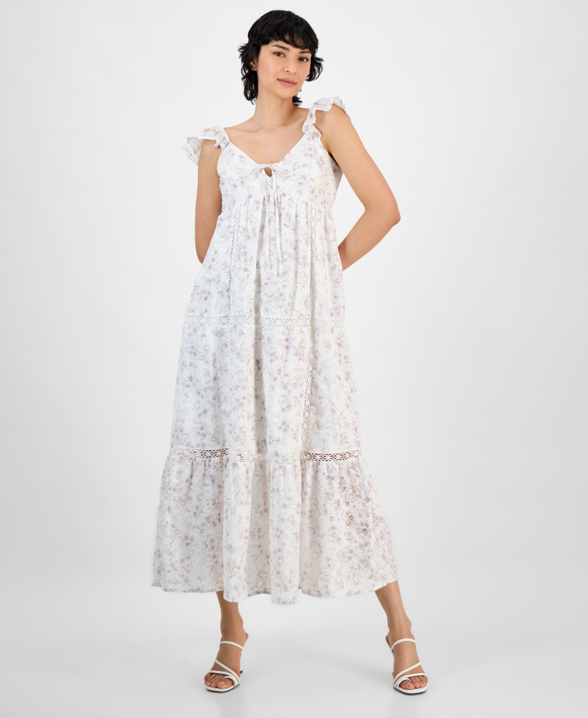 And Now This Women's Empire-waist Crochet-trim Maxi Dress, Regular & Petites, Exclusively At Macy's In Lilac Floral